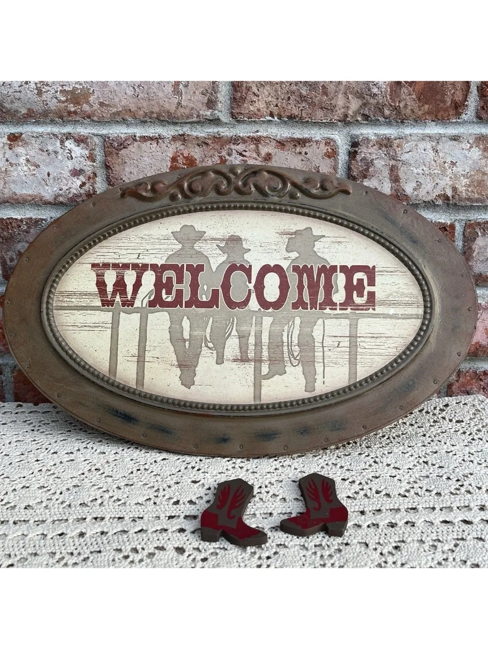 Horse Welcome Sign Home Decor Brown Cast Iron Horseshoe Rustic Rusty Ranch Art